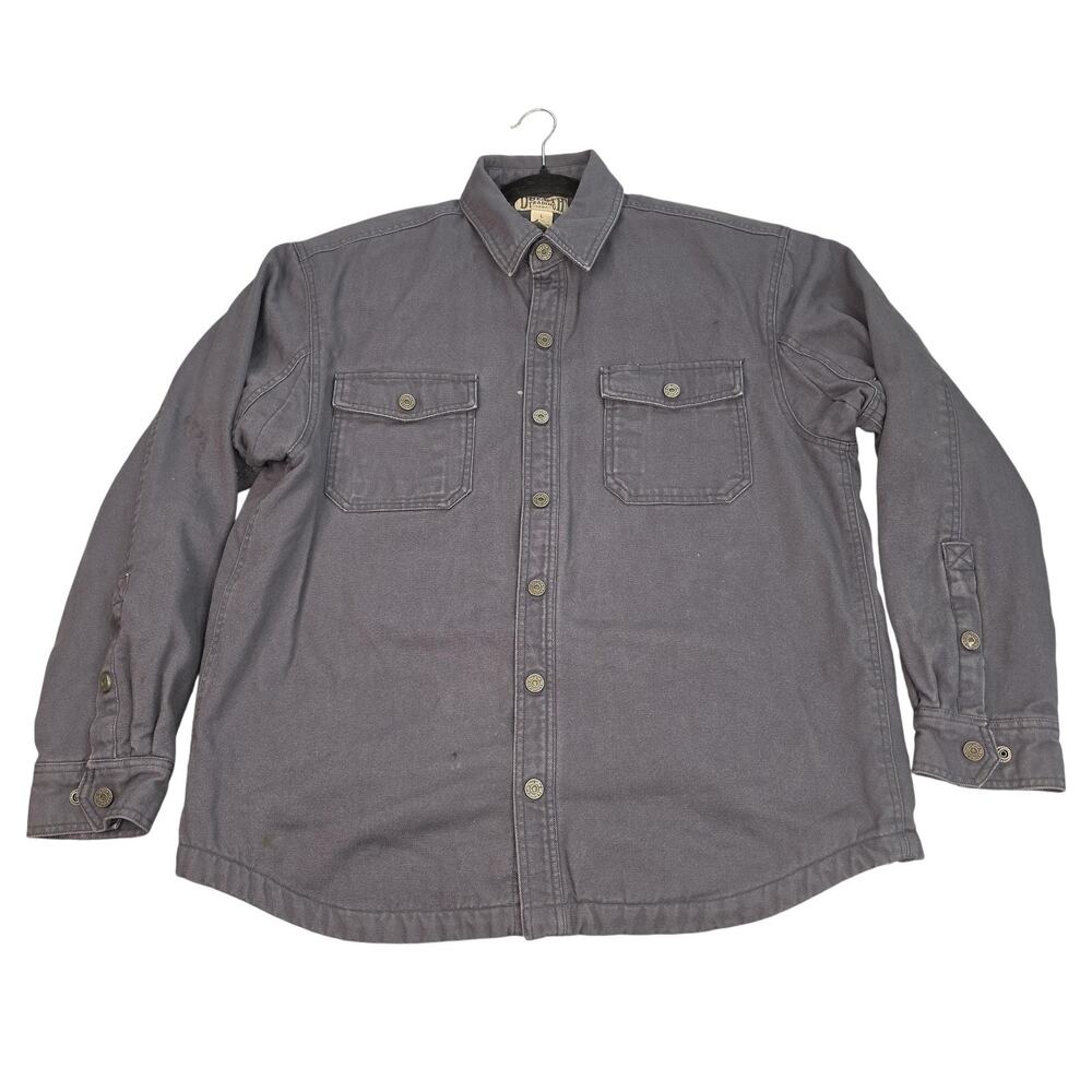 Duluth Trading Co Jacket Mens Large Gray Canvas Fleece Lined Shacket Workwear